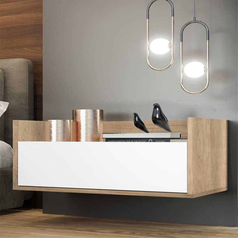 Encontraproduto.com.br - Mesa de Cabeceira 80 cm Suspensa Multimóveis Rustic/Branco