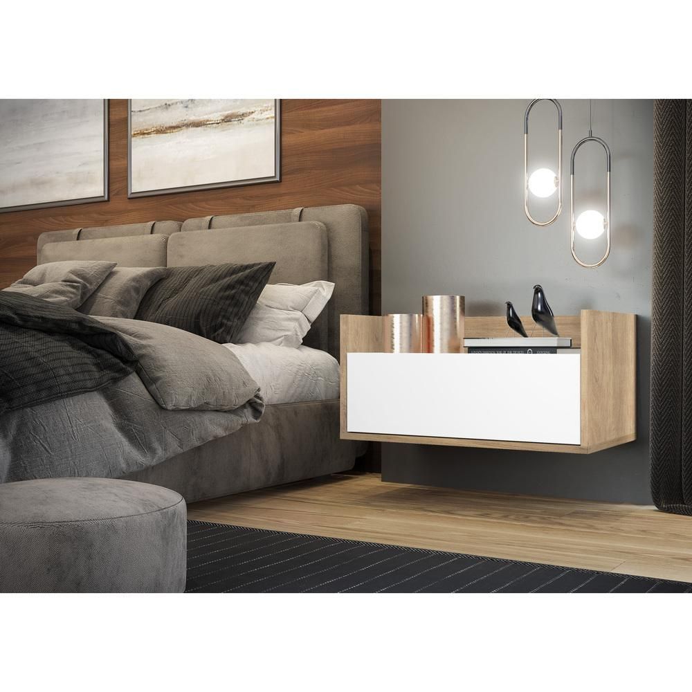 Encontraproduto.com.br - Mesa de Cabeceira 80 cm Suspensa Multimóveis Rustic/Branco