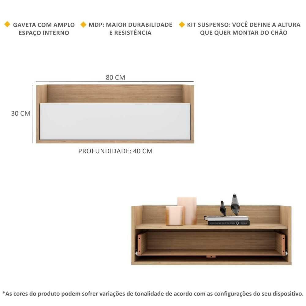 Encontraproduto.com.br - Mesa de Cabeceira 80 cm Suspensa Multimóveis Rustic/Branco