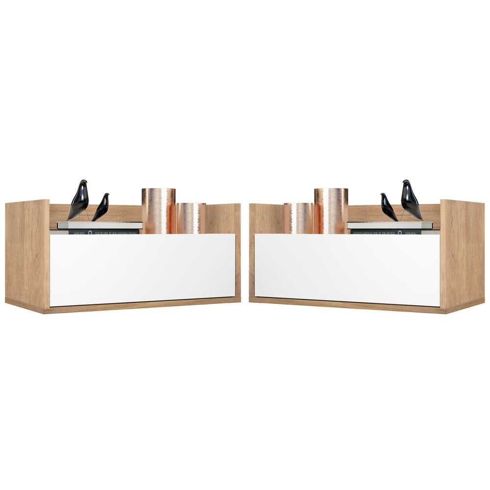 Kit com 2 Mesas de Cabeceira 80 cm Suspensa Multimóveis Rustic/Branco