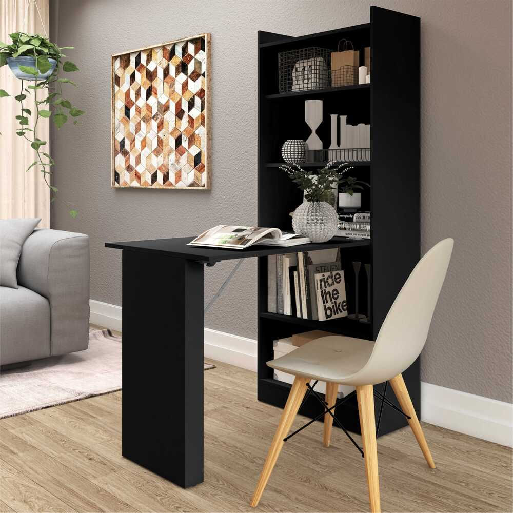 Armário Escrivaninha com Mesa Dobrável Multimóveis Preto