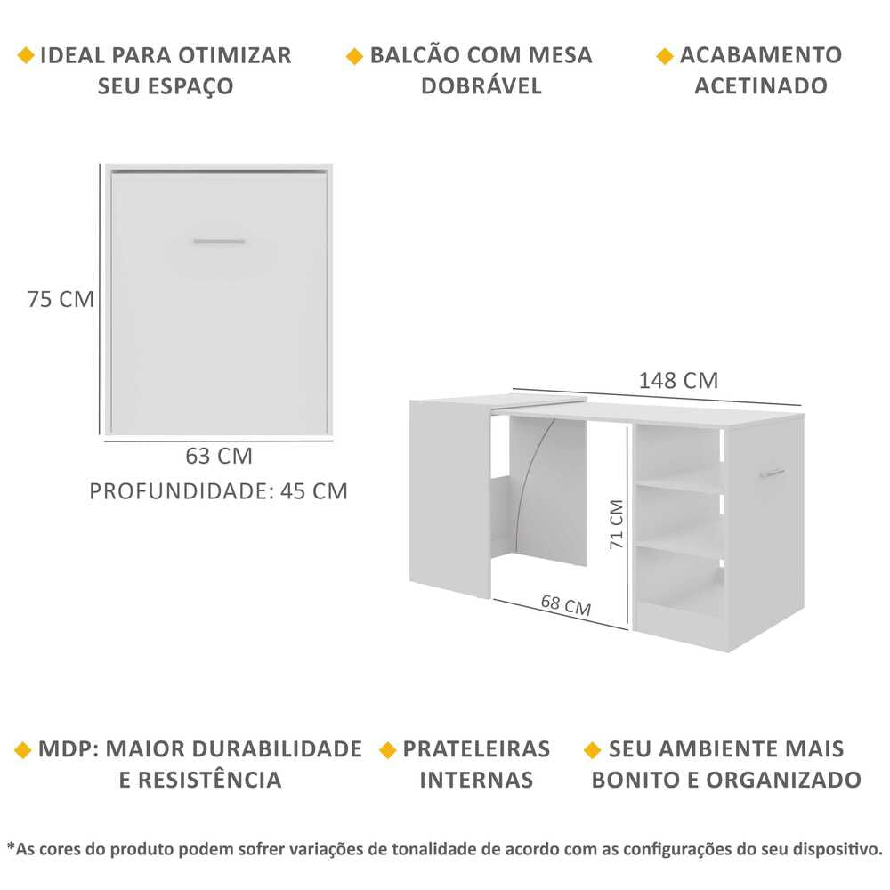 Encontraproduto.com.br - Aparador Bar com Mesa Dobrável Ibiza Multimóveis Branco