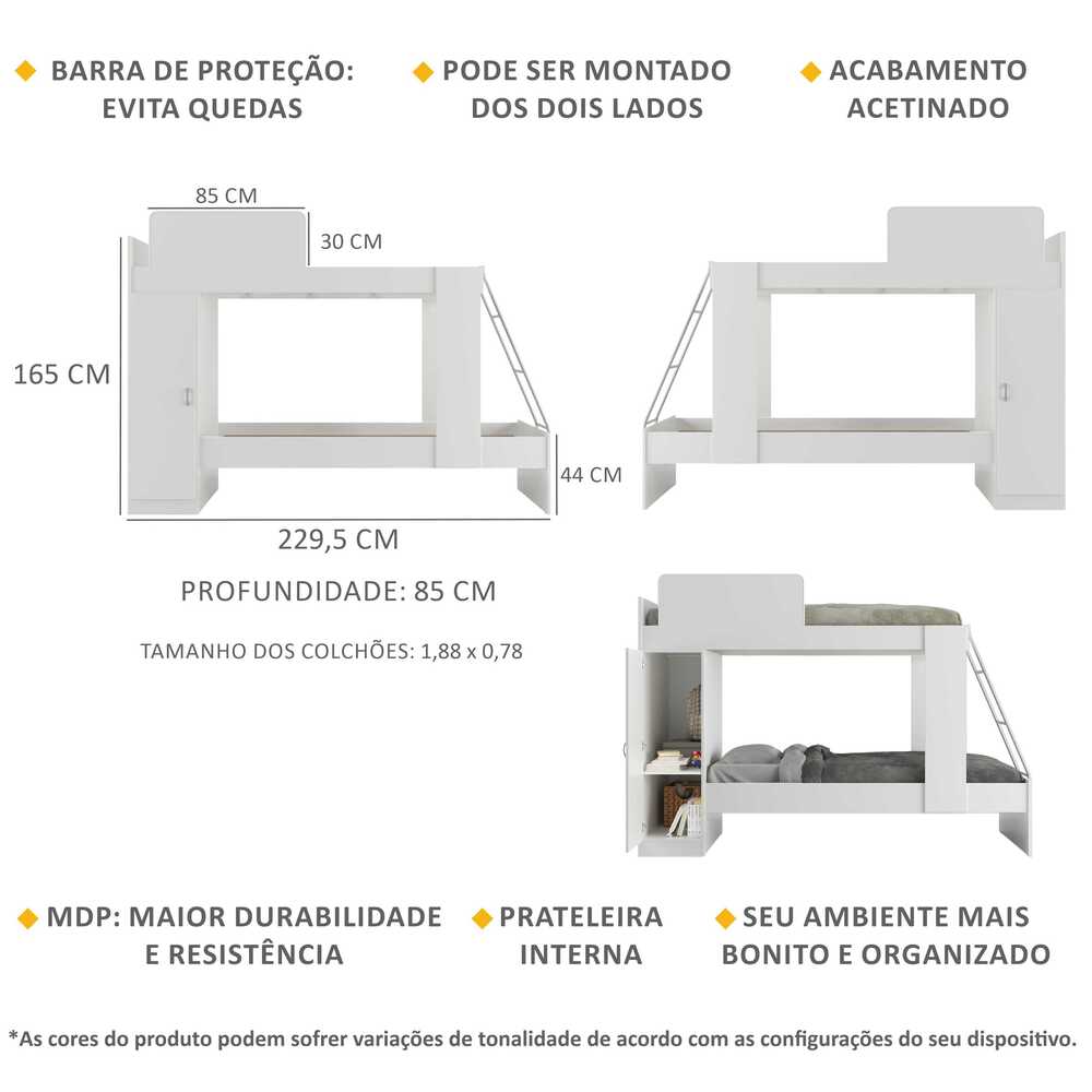 Encontraproduto.com.br - Beliche com Colchão Incluso 1 Porta Havana Multimóveis Branco
