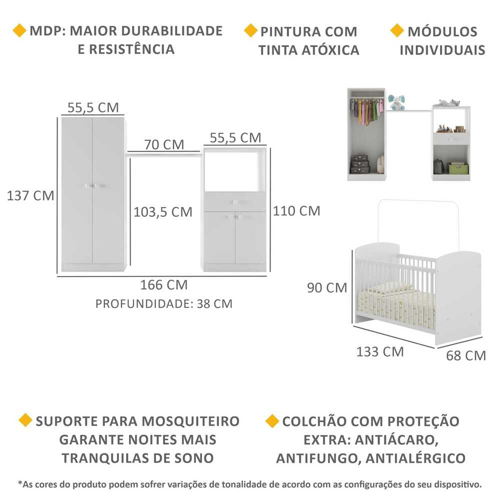 Encontraproduto.com.br - Quarto Infantil com Colchão Incluso Meu Bebê Multimóveis Branco