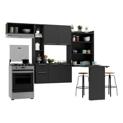 Cozinha Compacta Com Mesa Dobrável Sofia Multimóveis Preta