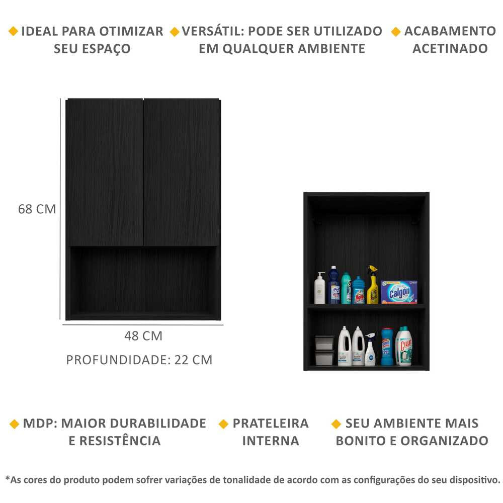 Encontraproduto.com.br - Armário Lavanderia com 2 Portas Ibiza Multimóveis Preto