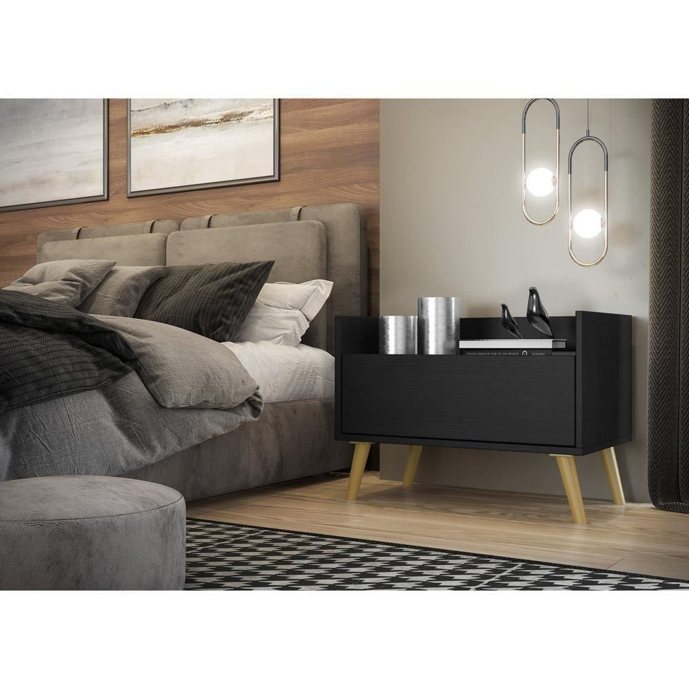 Encontraproduto.com.br - Mesa de Cabeceira 80 cm com Pés Retrô Multimóveis Preta/Natural