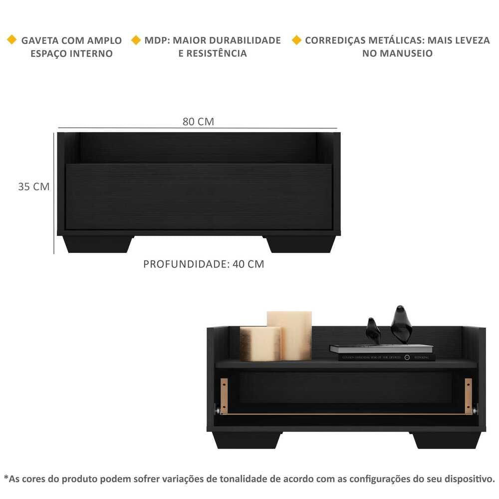 Encontraproduto.com.br - Mesa de Cabeceira 80 cm com Pés Quadrados Multimóveis Preta