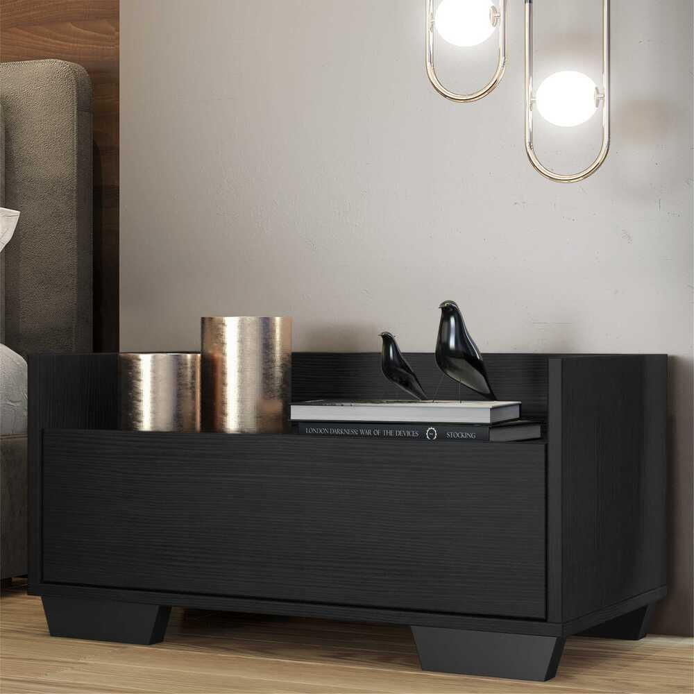 Encontraproduto.com.br - Mesa de Cabeceira 80 cm com Pés Quadrados Multimóveis Preta