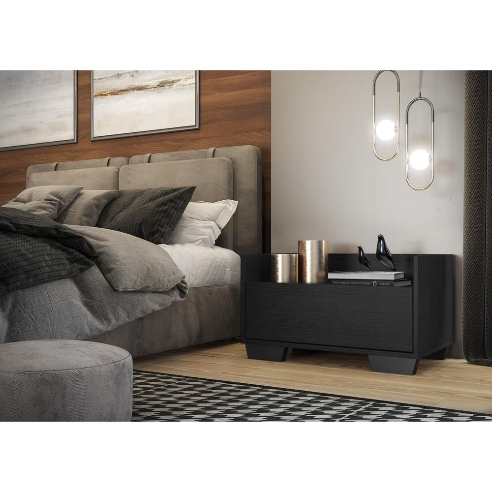 Encontraproduto.com.br - Mesa de Cabeceira 80 cm com Pés Quadrados Multimóveis Preta