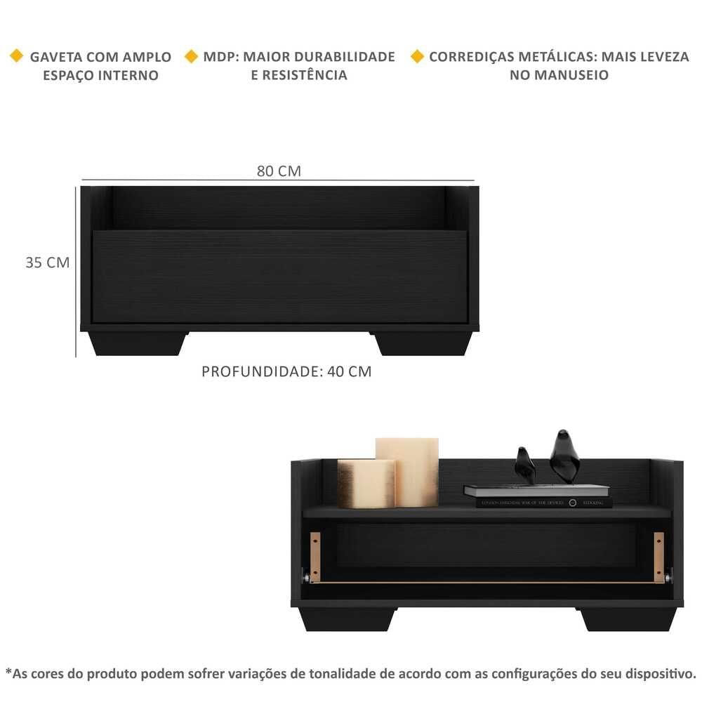 Encontraproduto.com.br - Mesa de Cabeceira 80 cm com Pés Quadrados Multimóveis Preta