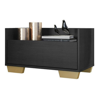 Mesa De Cabeceira 80 Cm Pés Quad Multimóveis Preta/natural