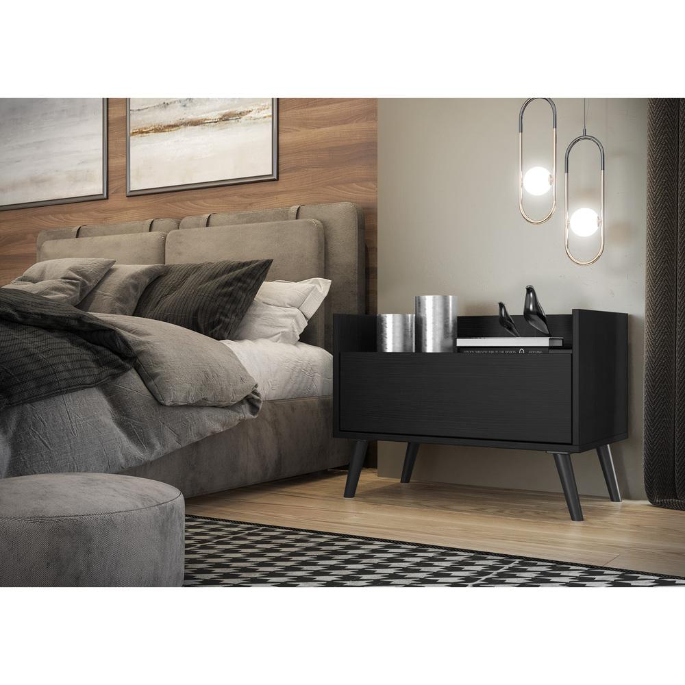 Encontraproduto.com.br - Kit com 2 Mesas de Cabeceira 80 cm com Pés Retrô Multimóveis Preta