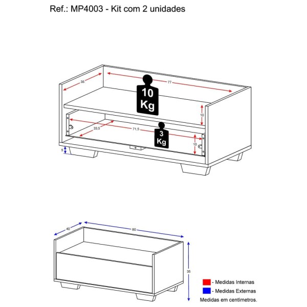 Encontraproduto.com.br - Kit com 2 Mesas de Cabeceira 80 cm com Pés Quadrados Multimóveis Preta/Natural