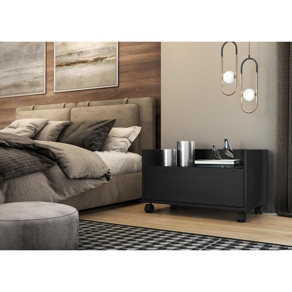 Encontraproduto.com.br - Mesa de Cabeceira 80 cm com Rodízios Multimóveis Preta
