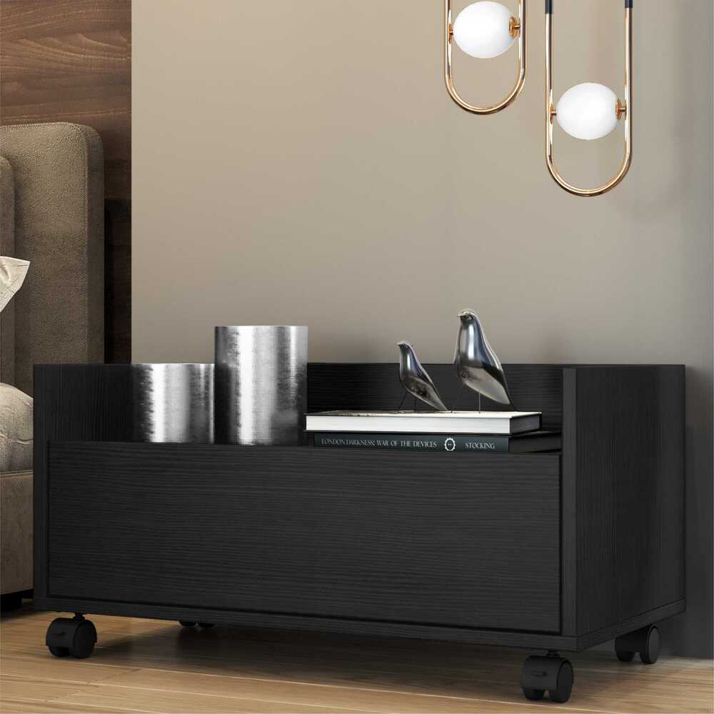Encontraproduto.com.br - Kit com 2 Mesas de Cabeceira 80 cm com Rodízios Multimóveis Preta