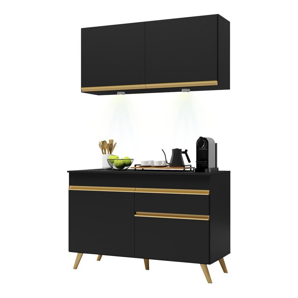 Encontraproduto.com.br - Cozinha Compacta 2pçs c/Leds Up Preta