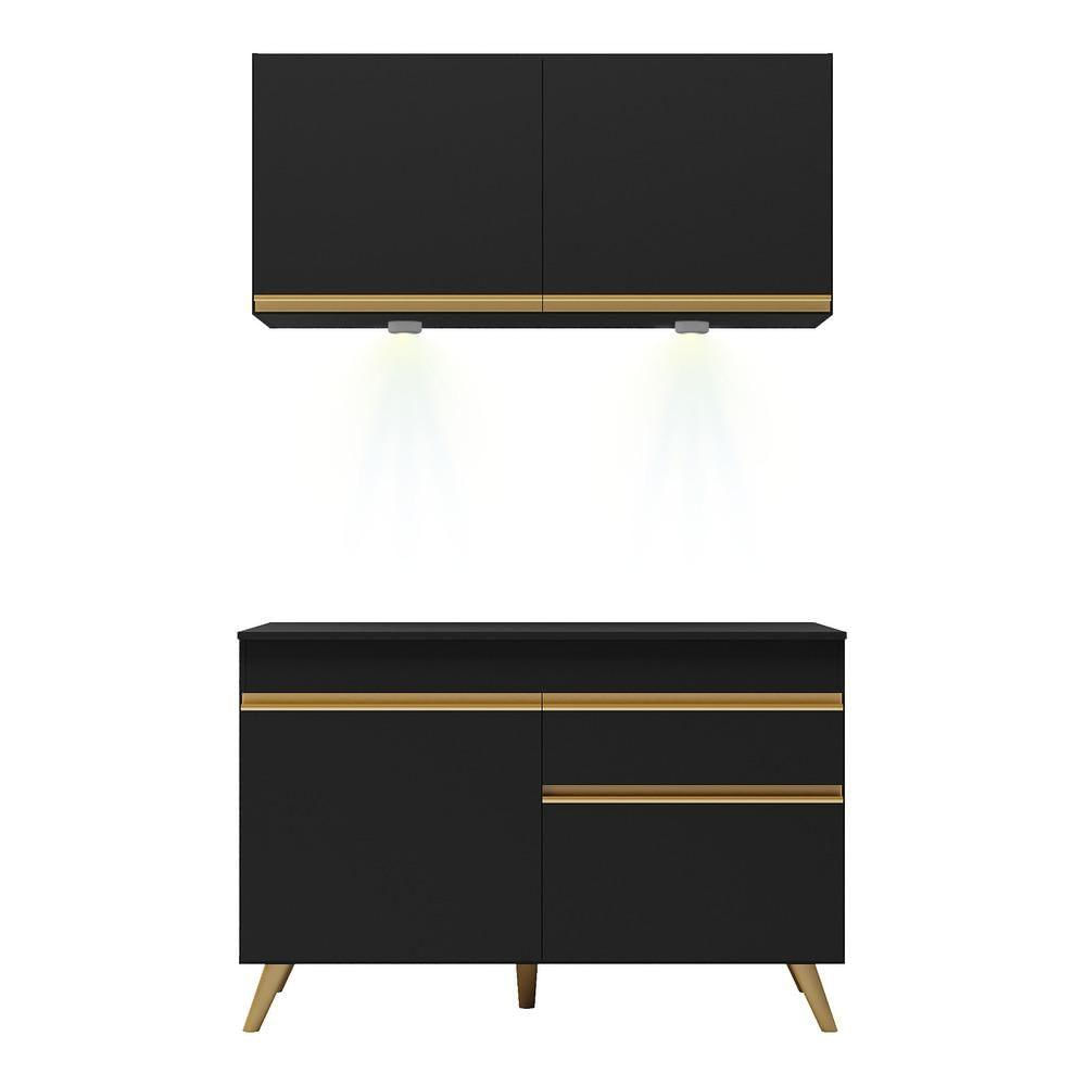 Encontraproduto.com.br - Cozinha Compacta 2pçs c/Leds Up Preta