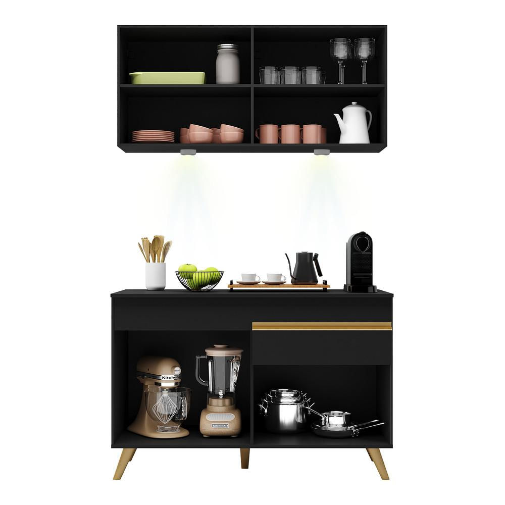 Encontraproduto.com.br - Cozinha Compacta 2pçs c/Leds Up Preta
