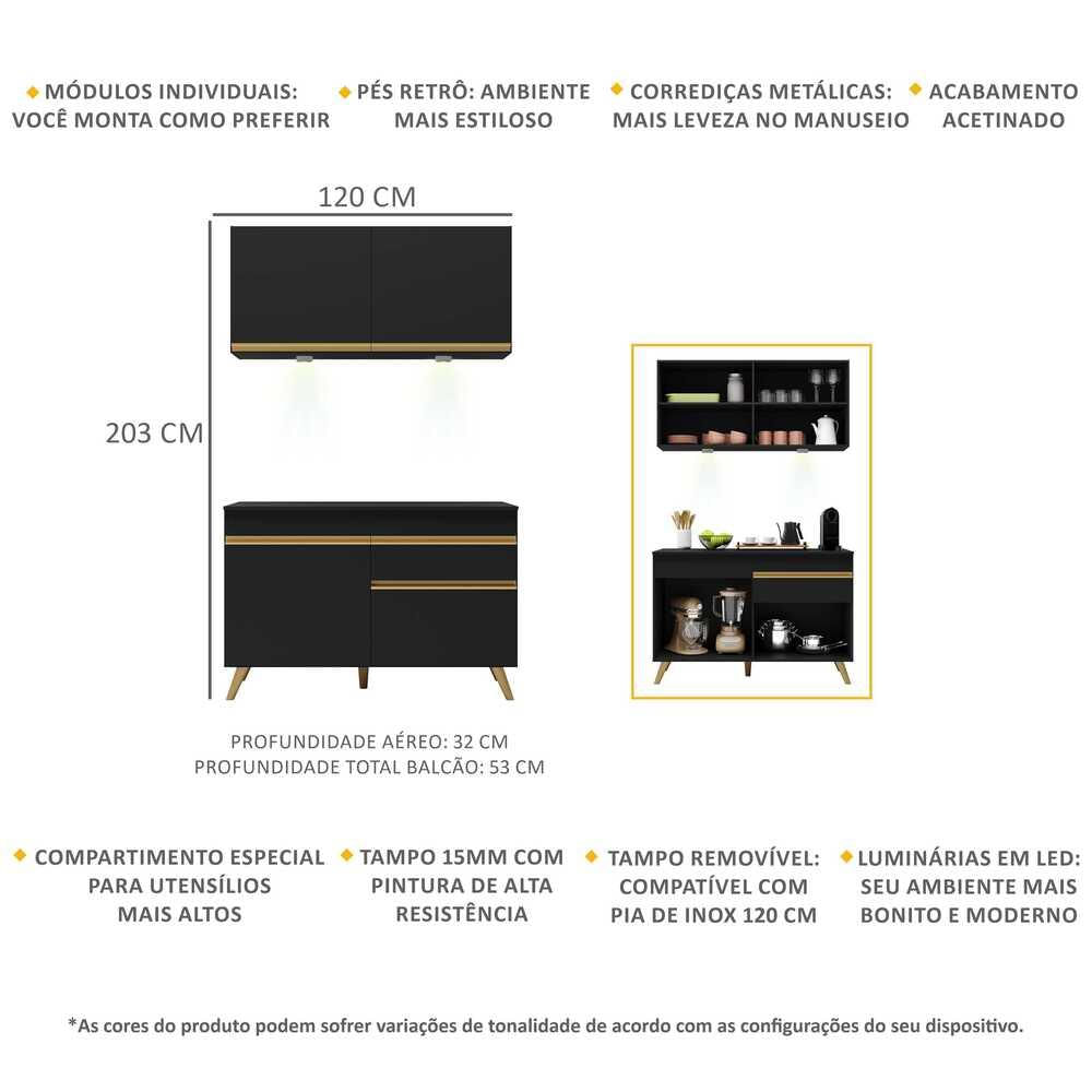 Encontraproduto.com.br - Cozinha Compacta 2pçs c/Leds Up Preta