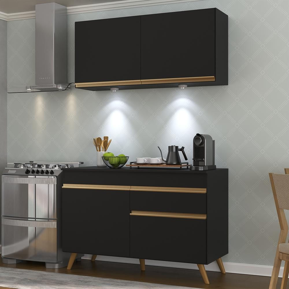 Encontraproduto.com.br - Cozinha Compacta 2pçs c/Leds Up Preta