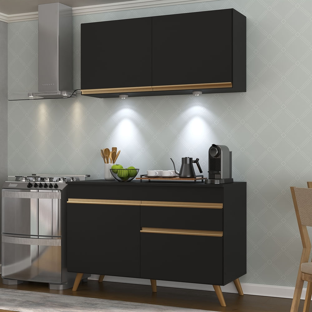Encontraproduto.com.br - Cozinha Compacta 2pçs c/Leds Up Preta