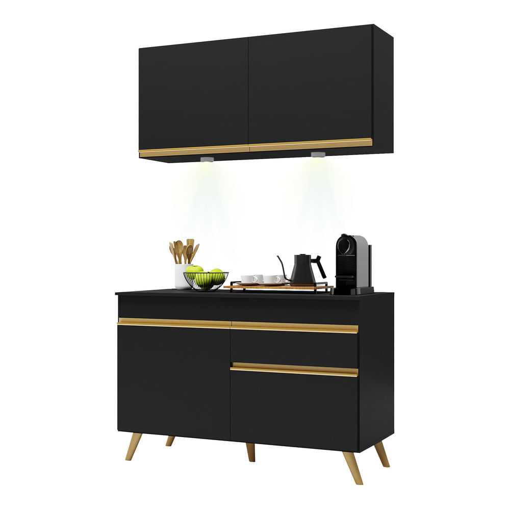 Encontraproduto.com.br - Cozinha Compacta 2pçs c/Leds Up Preta