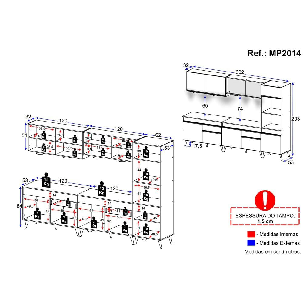 Encontraproduto.com.br - Cozinha Completa 5 Peças Com Leds Mp2014 Veneza Up
