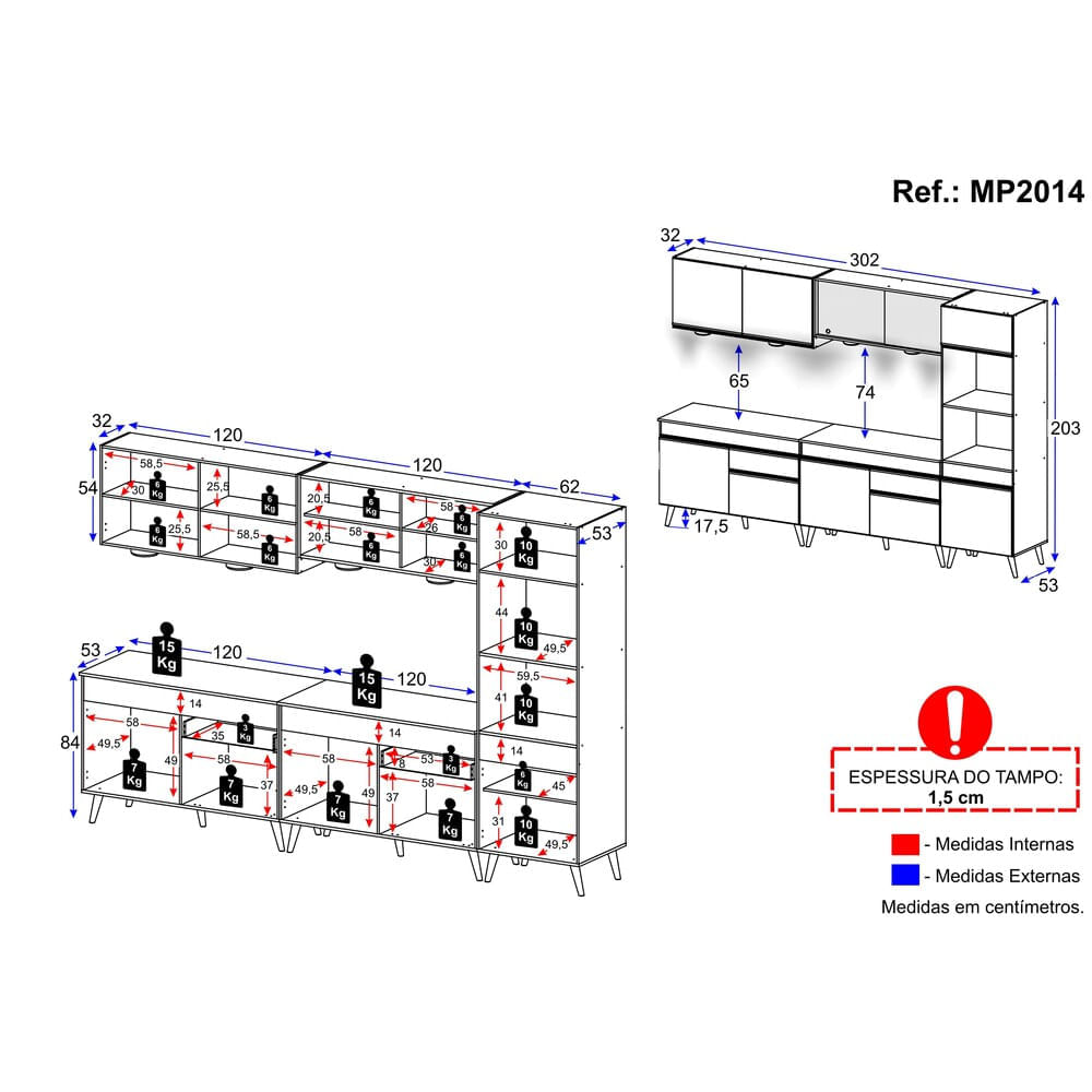 Encontraproduto.com.br - Cozinha Completa 5 Peças Com Leds Mp2014 Veneza Up