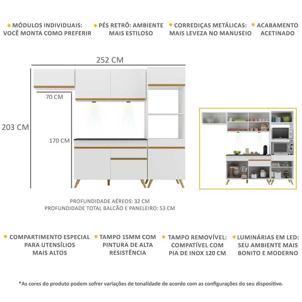 Encontraproduto.com.br - Cozinha Compacta 4pç C/ Leds Mp2015 Veneza Up Multimóveis Bc