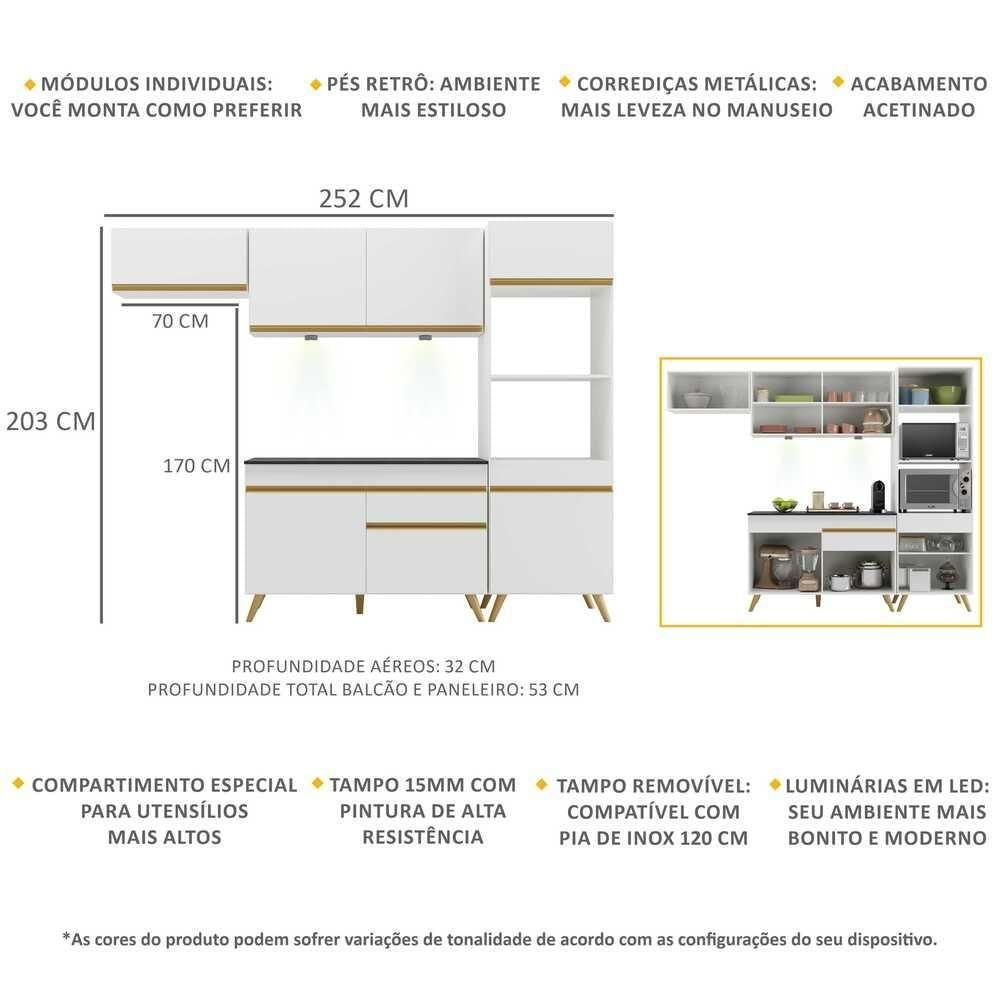 Encontraproduto.com.br - Cozinha Compacta 4pç C/ Leds Mp2015 Veneza Up Multimóveis Bc