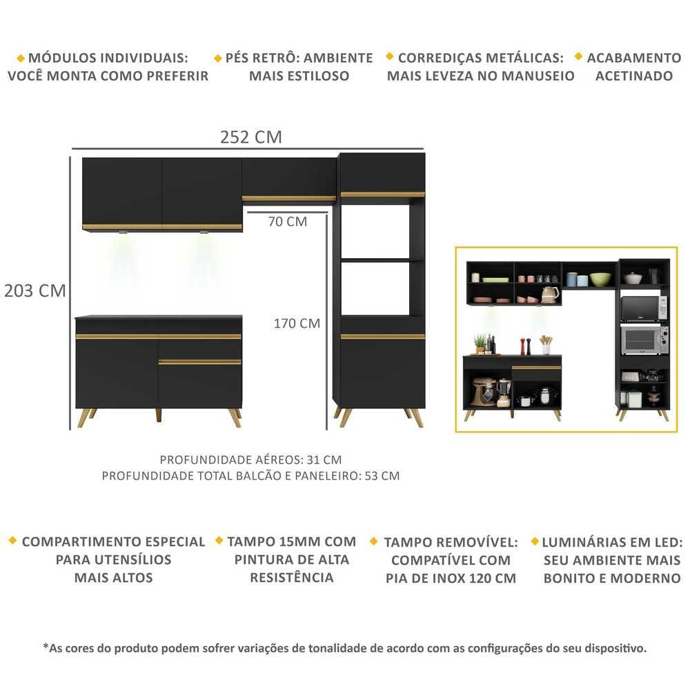 Encontraproduto.com.br - Cozinha Compacta 4 Peças Com Leds Veneza Up Multimóveis