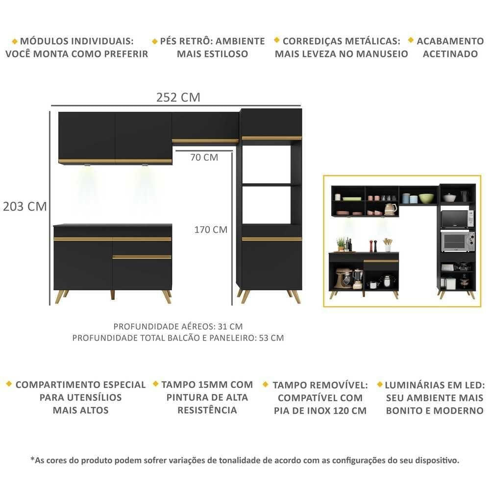 Encontraproduto.com.br - Cozinha Compacta 4 Peças Com Leds Veneza Up Multimóveis