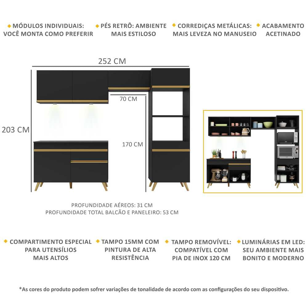 Encontraproduto.com.br - Cozinha Compacta 4 Peças Com Leds Veneza Up Multimóveis
