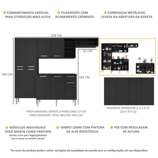 Encontraproduto.com.br - Cozinha C/ Buffet/aparador Paris Multimóveis Mp2043 Preta