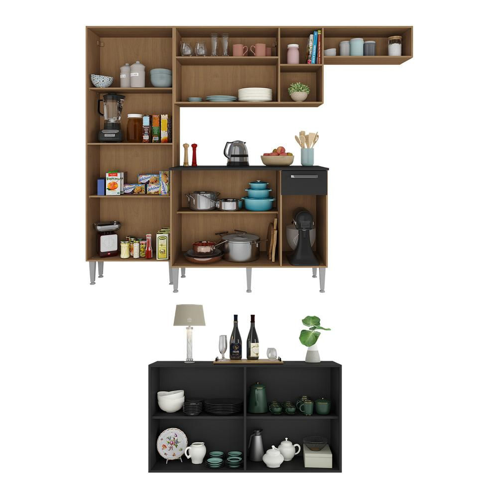 Encontraproduto.com.br - Armário de Cozinha Completa com Buffet/Aparador Paris Multimóveis MP2043 Madeirada/Preta