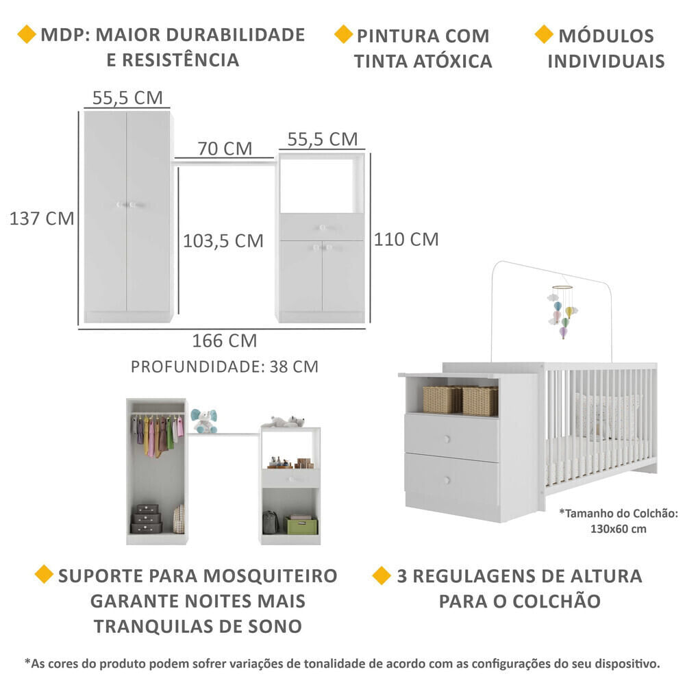 Encontraproduto.com.br - Quarto Infantil com Berço Cômoda Olívia Multimóveis Branco