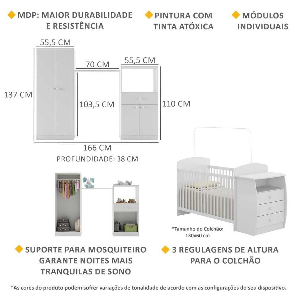 Encontraproduto.com.br - Quarto Infantil com Berço-Cômoda Laura Multimóveis Branco