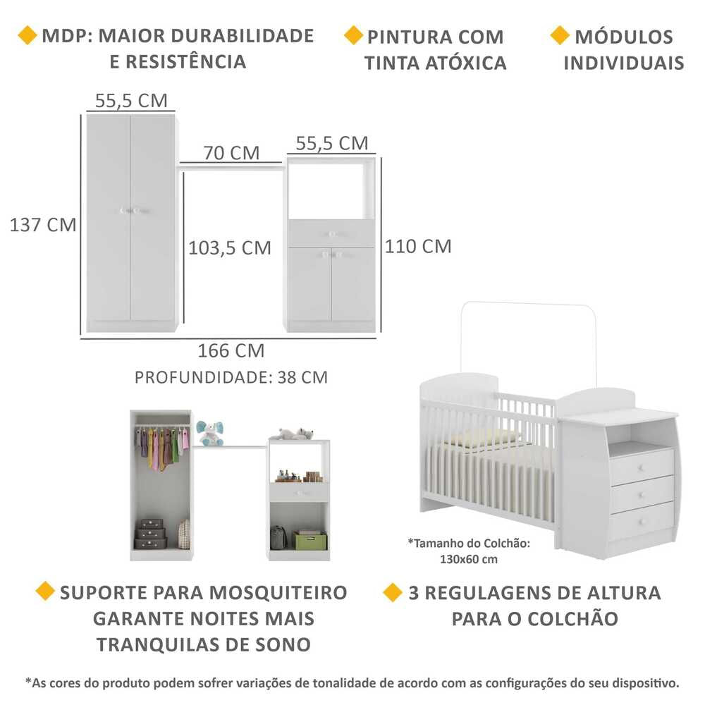 Encontraproduto.com.br - Quarto Infantil com Berço-Cômoda Laura Multimóveis Branco