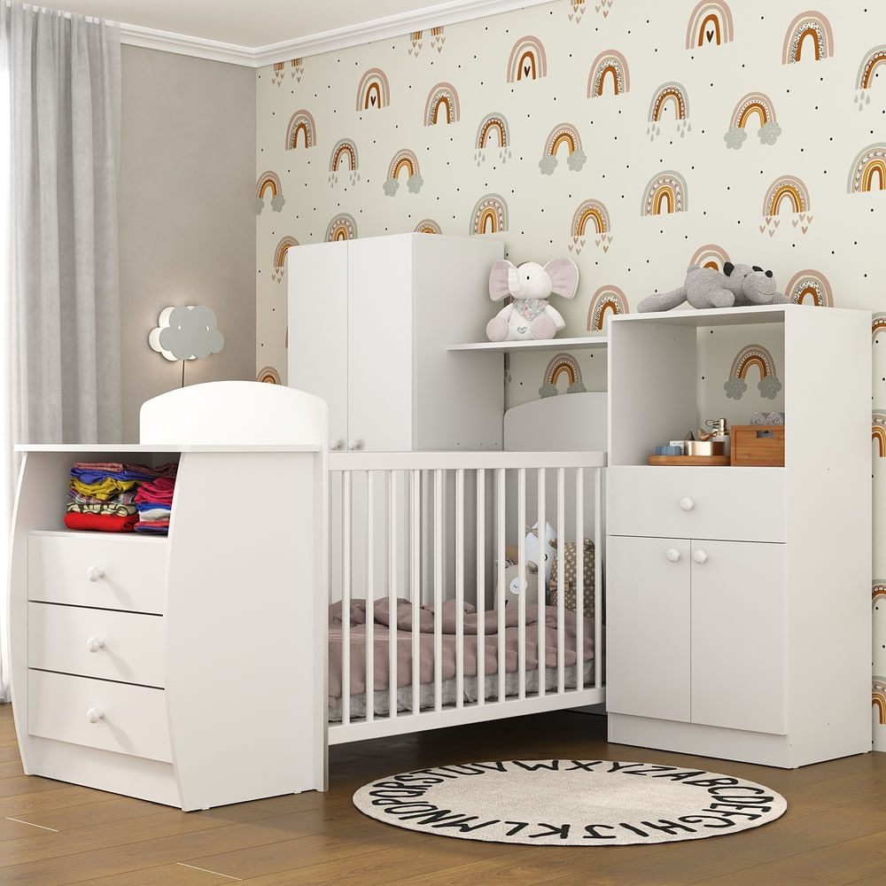 Encontraproduto.com.br - Quarto Infantil com Berço-Cômoda Laura Multimóveis Branco