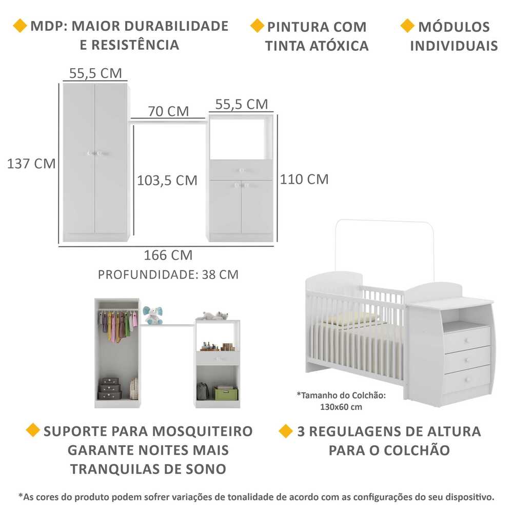 Encontraproduto.com.br - Quarto Infantil com Berço-Cômoda Laura Multimóveis Branco