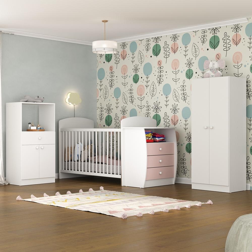 Encontraproduto.com.br - Quarto Infantil com Berço-Cômoda Laura Multimóveis Branco/Rosa