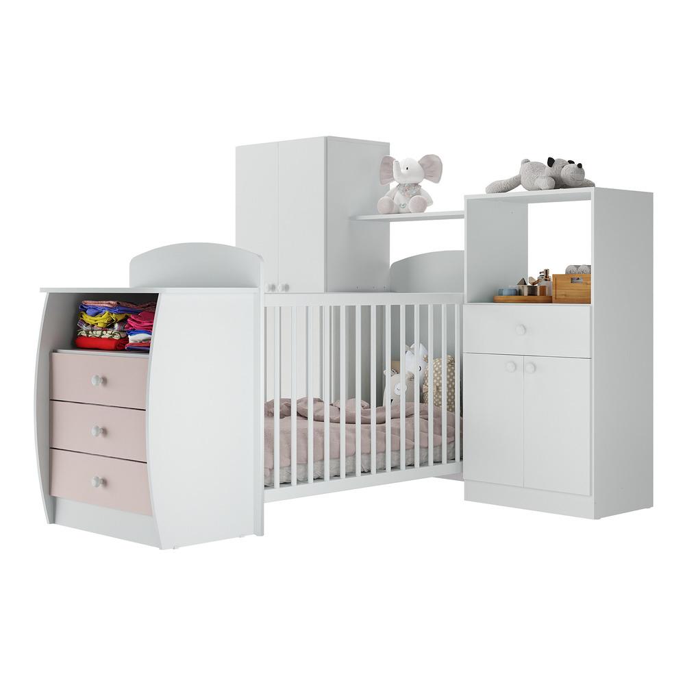 Encontraproduto.com.br - Quarto Infantil com Berço-Cômoda Laura Multimóveis Branco/Rosa
