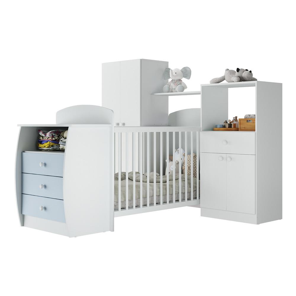 Encontraproduto.com.br - Quarto Infantil com Berço-Cômoda Laura Multimóveis Branco/Azul