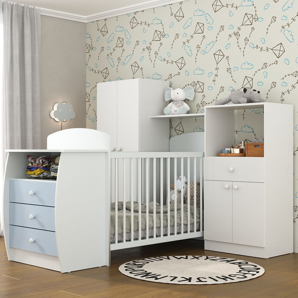 Encontraproduto.com.br - Quarto Infantil com Berço-Cômoda Laura Multimóveis Branco/Azul