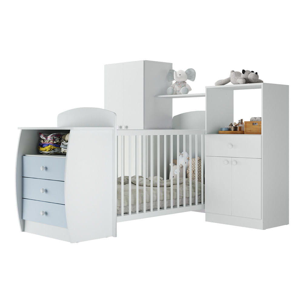 Encontraproduto.com.br - Quarto Infantil com Berço-Cômoda Laura Multimóveis Branco/Azul