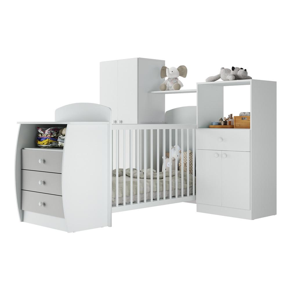 Encontraproduto.com.br - Quarto Infantil com Berço-Cômoda Laura Multimóveis Branco/Cinza