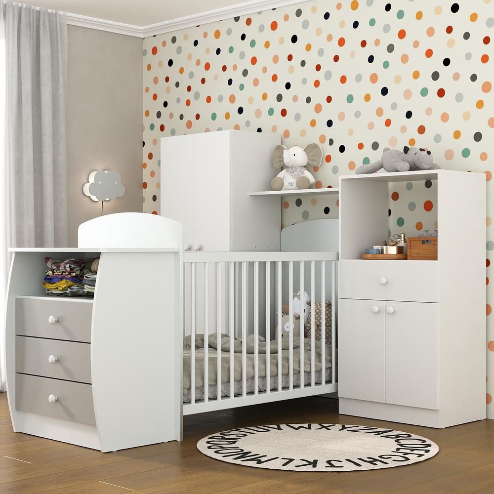 Encontraproduto.com.br - Quarto Infantil com Berço-Cômoda Laura Multimóveis Branco/Cinza