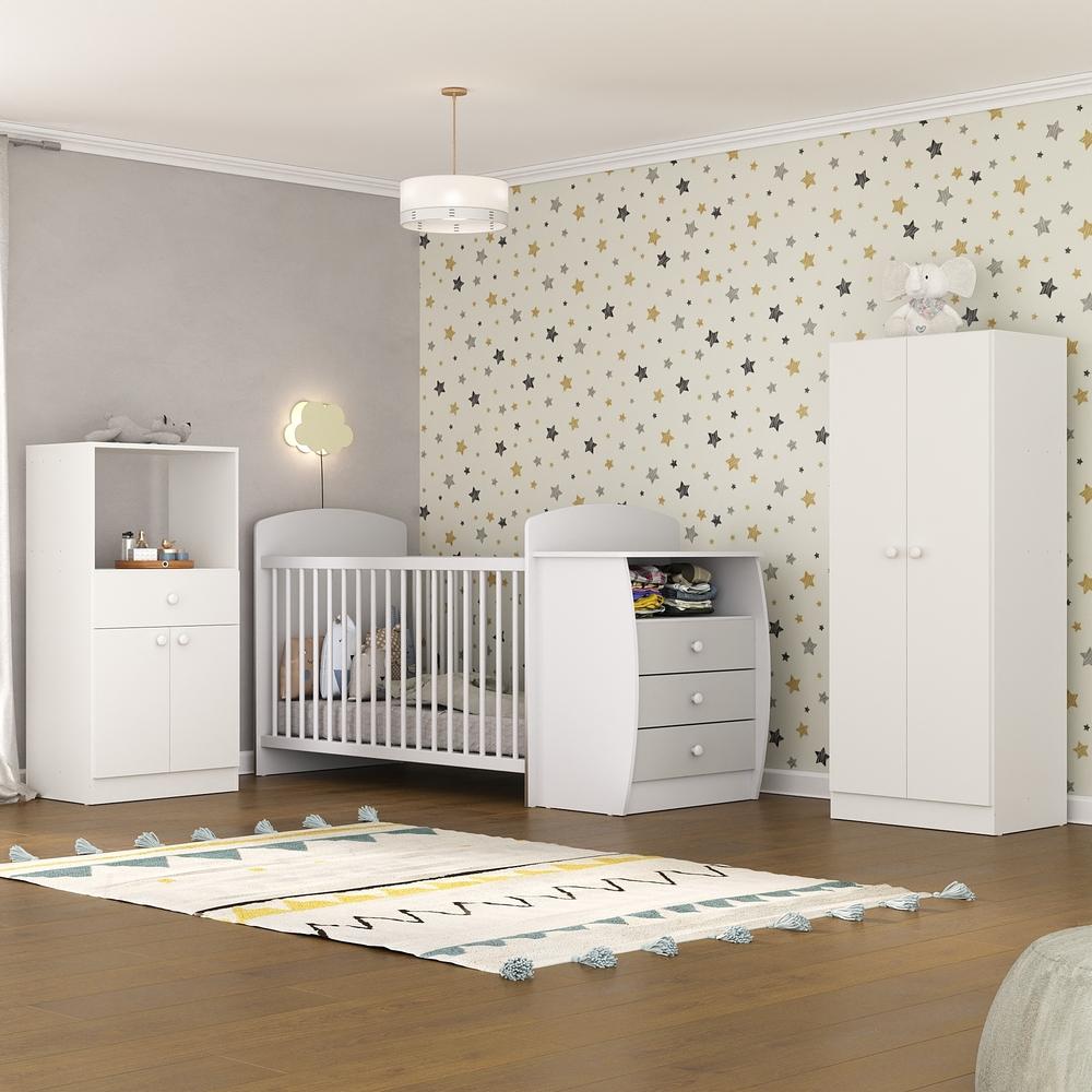 Encontraproduto.com.br - Quarto Infantil com Berço-Cômoda Laura Multimóveis Branco/Cinza