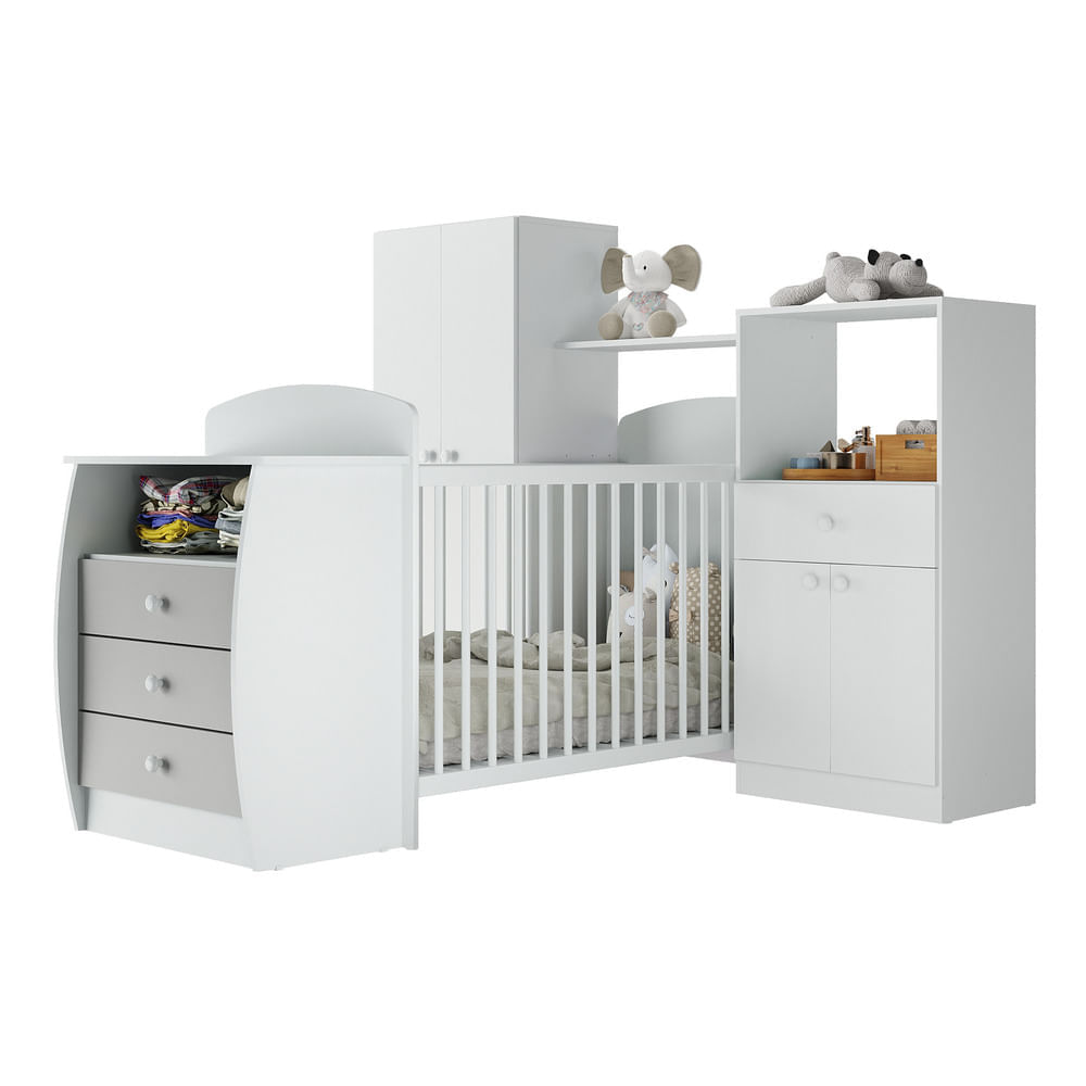 Encontraproduto.com.br - Quarto Infantil com Berço-Cômoda Laura Multimóveis Branco/Cinza